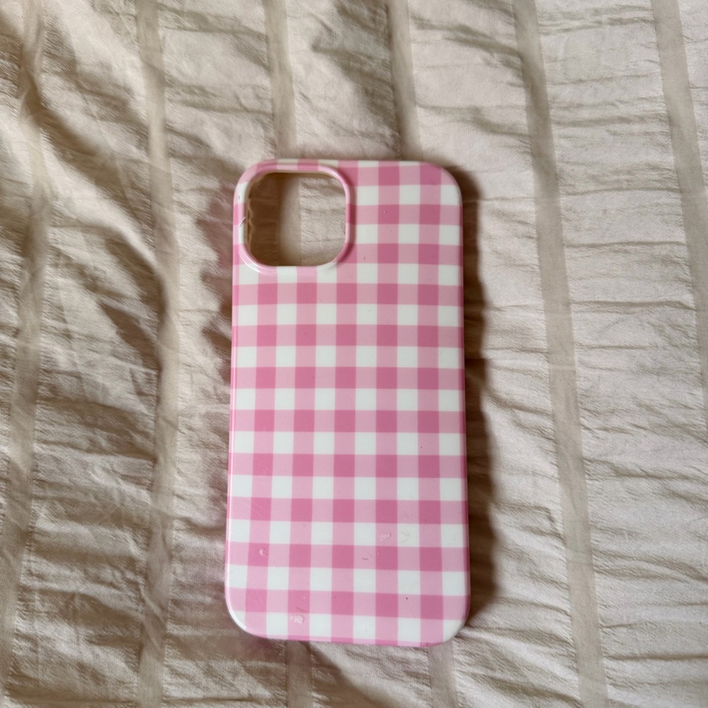 Pink Checkered iPhone 15 Case